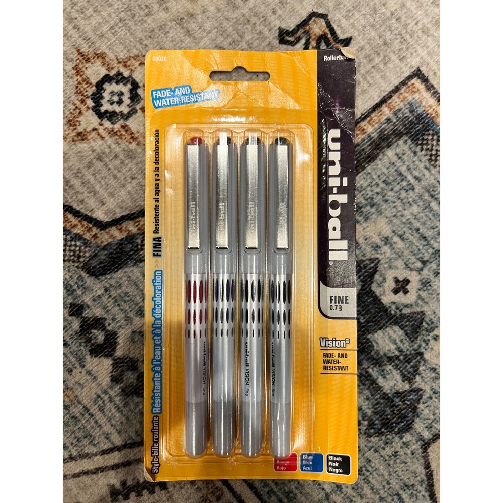 Uni-Ball Vision Fine 0.7MM 4 PK Blue Red Black Sealed Dated 2005 Rollerball Pens